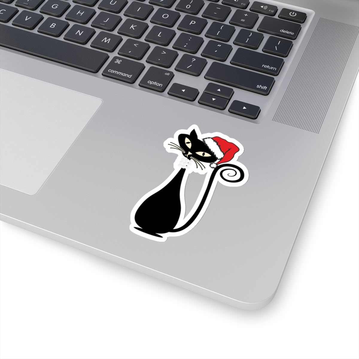 MCM Christmas Sticker, Holiday Atomic Cat Sticker, Black Cat Sticker, Mid Century Modern Cat Sticker, Clear or White edge, Vinyl Sticker