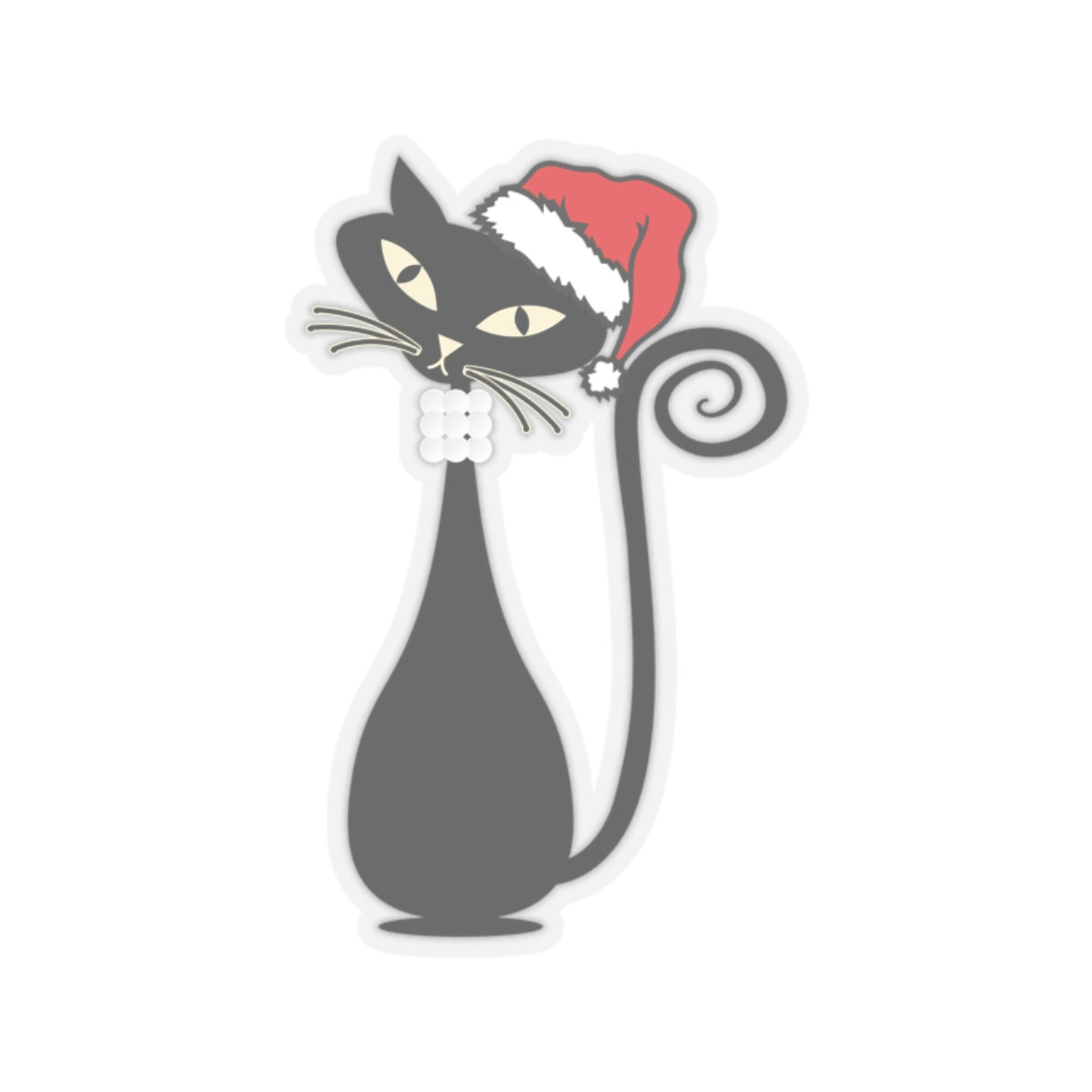 MCM Christmas Sticker, Holiday Atomic Cat Sticker, Black Cat Sticker, Mid Century Modern Cat Sticker, Clear or White edge, Vinyl Sticker