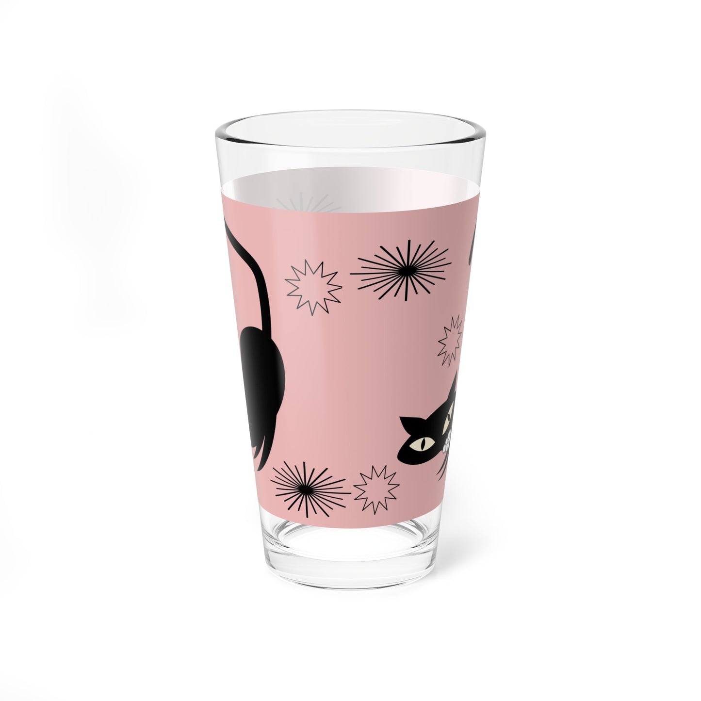 MCM Pink Atomic Cat Glassware 1/2/4 pc Set, MCM Beer Glass, Sexton Cat Cocktail Glass
