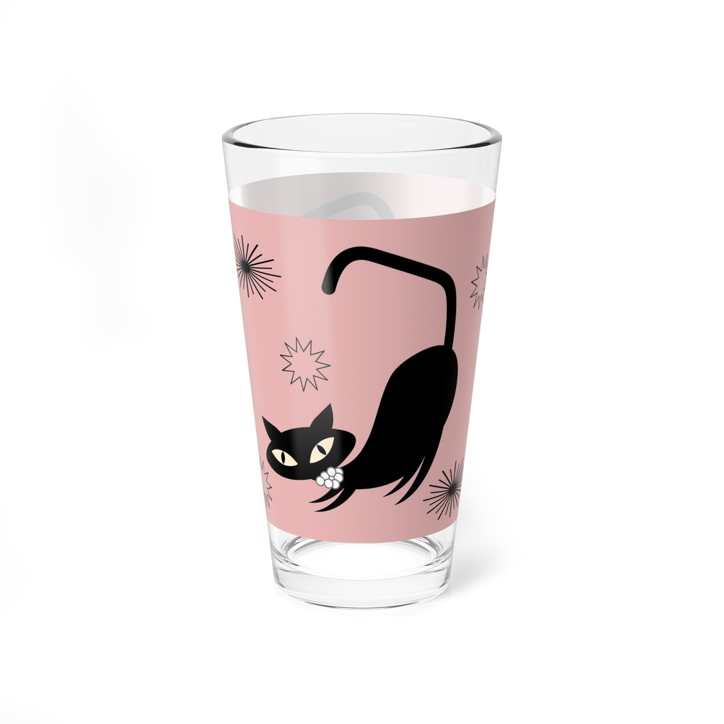 MCM Pink Atomic Cat Glassware 1/2/4 pc Set, MCM Beer Glass, Sexton Cat Cocktail Glass
