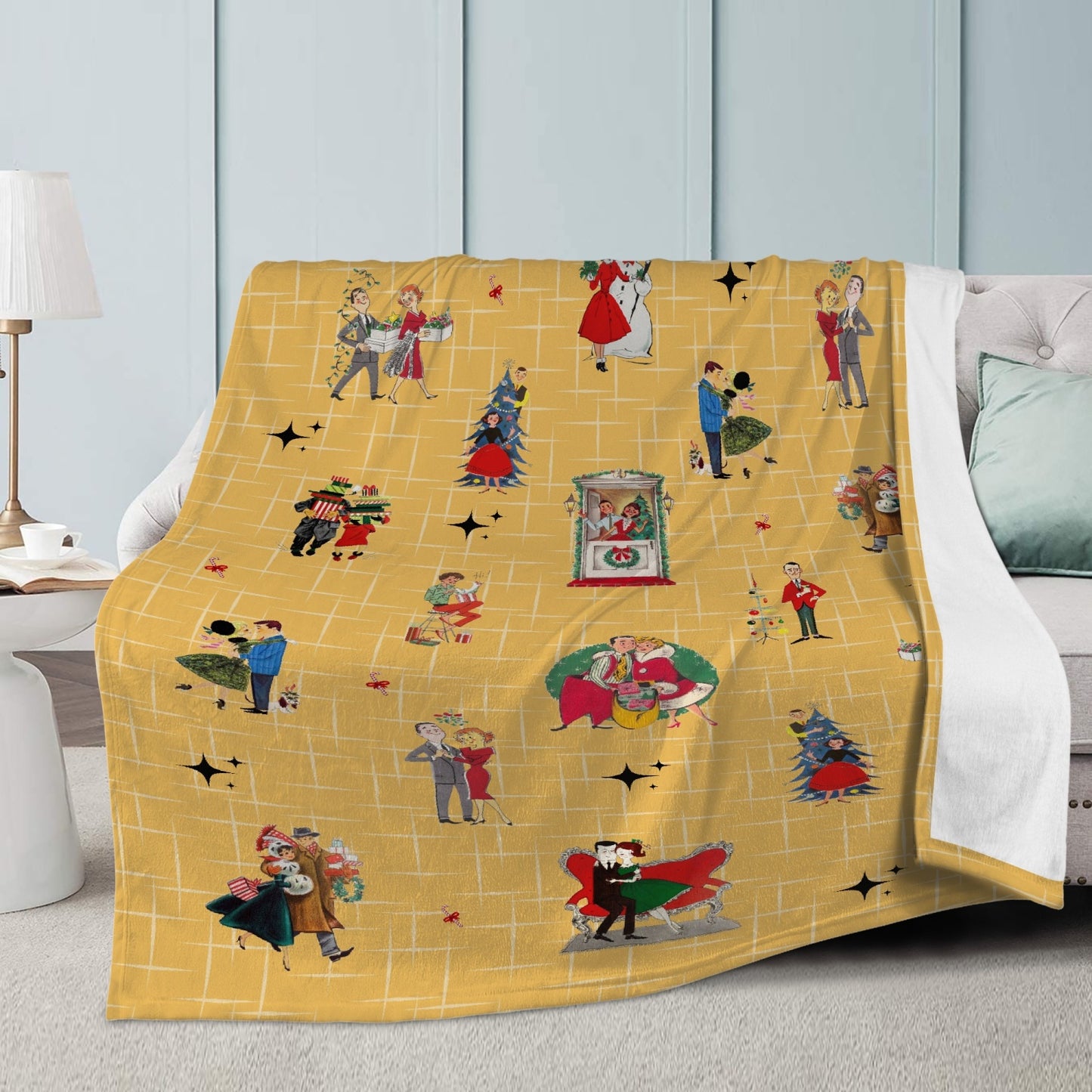 MCM Christmas Couple Dual-sided Stitched Blanket- Holiday Throw