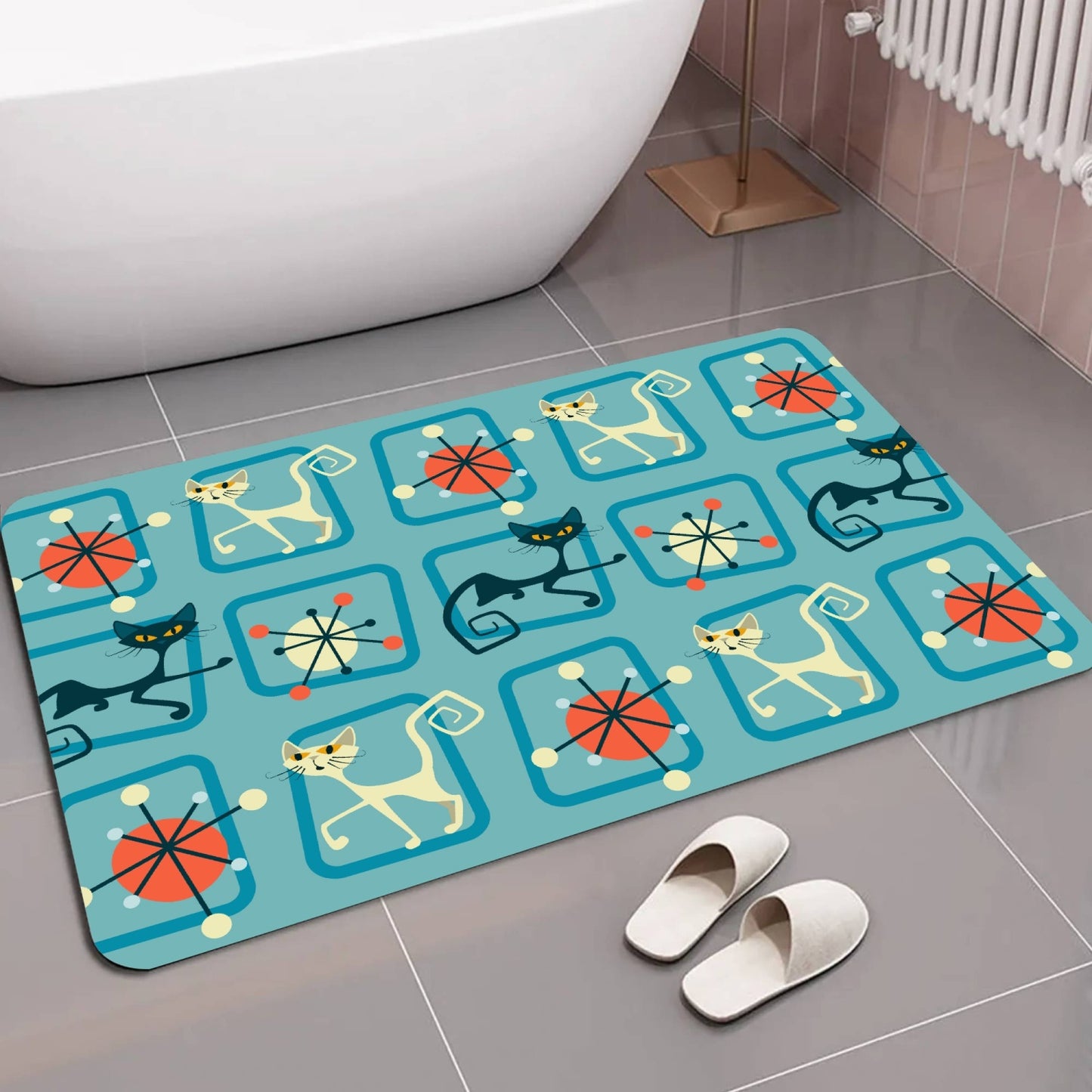 MCM Atomic Cat Bathroom Door Mat, Pet Mat, Door Mat