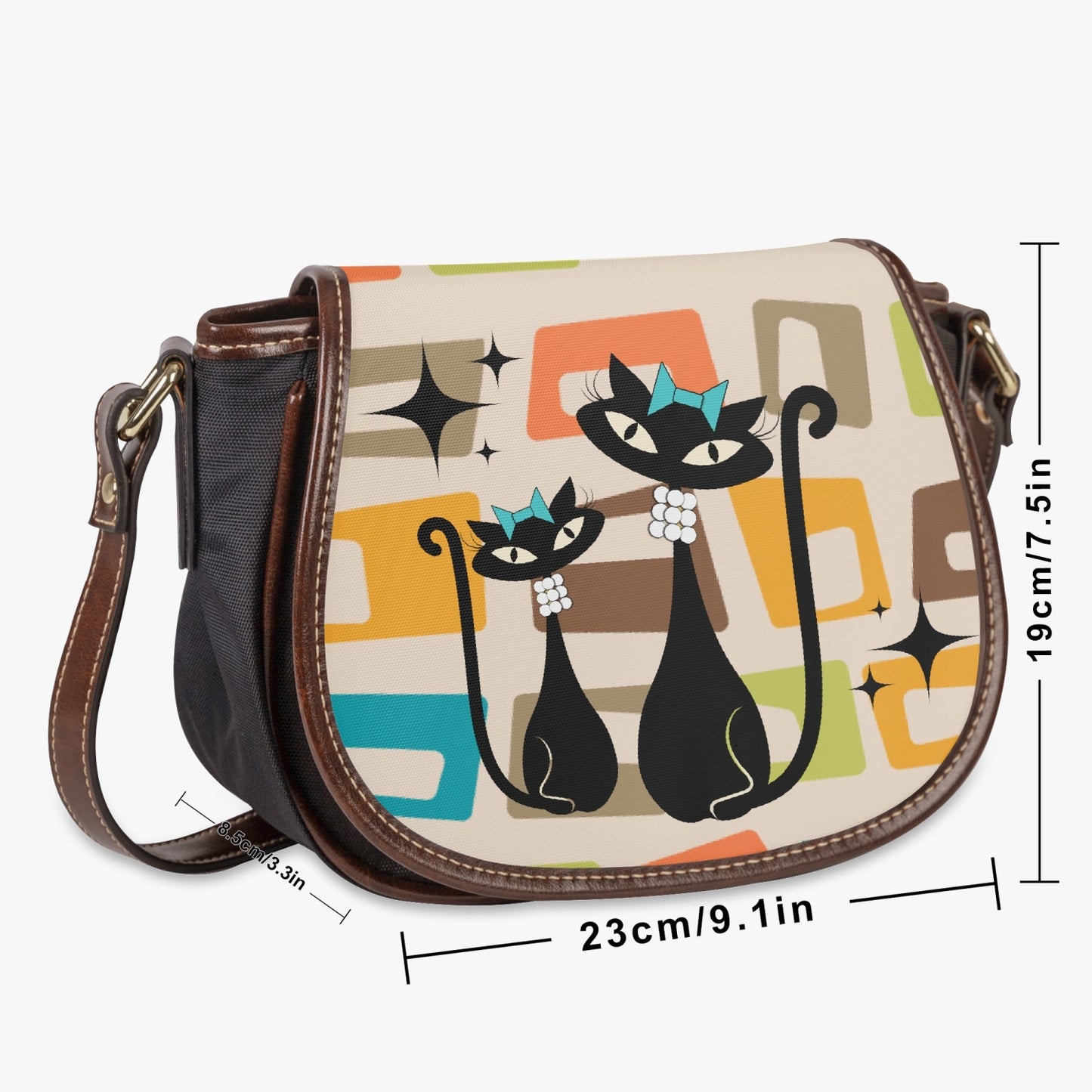 Atomic Cat in Pearls Crossbody Saddle Bag