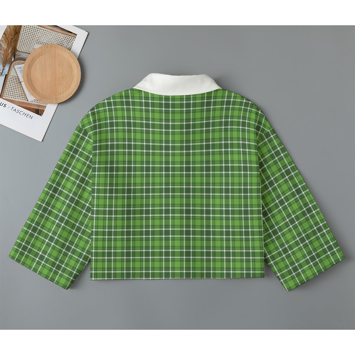 MCM Green Plaid Women's Cropped Jacket - Plaid Short Jacket
