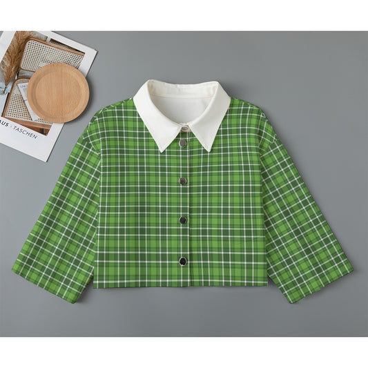 MCM Green Plaid Women's Cropped Jacket - Plaid Short Jacket