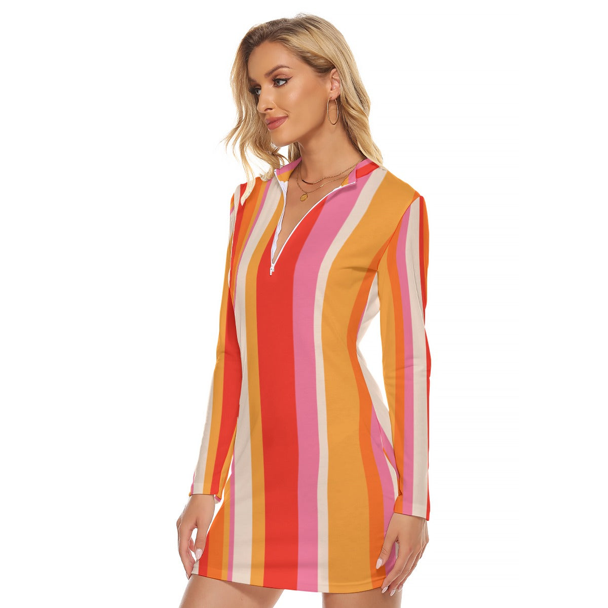 All-Over Print Women's Zip Front Tight Dress