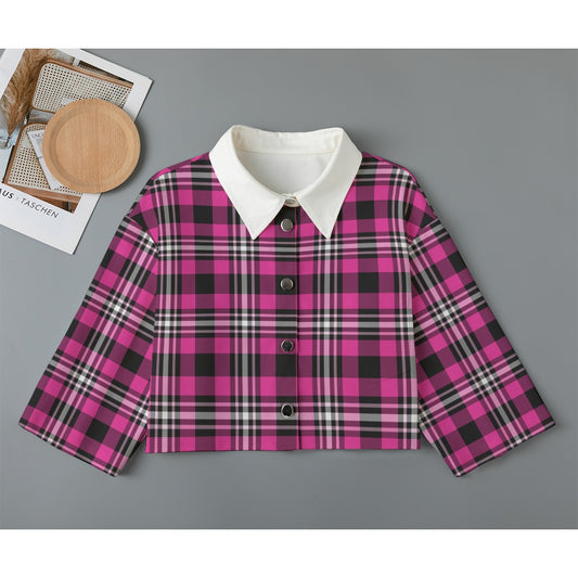 MCM Pink Plaid Women's Cropped Jacket - Plaid Short Jacket