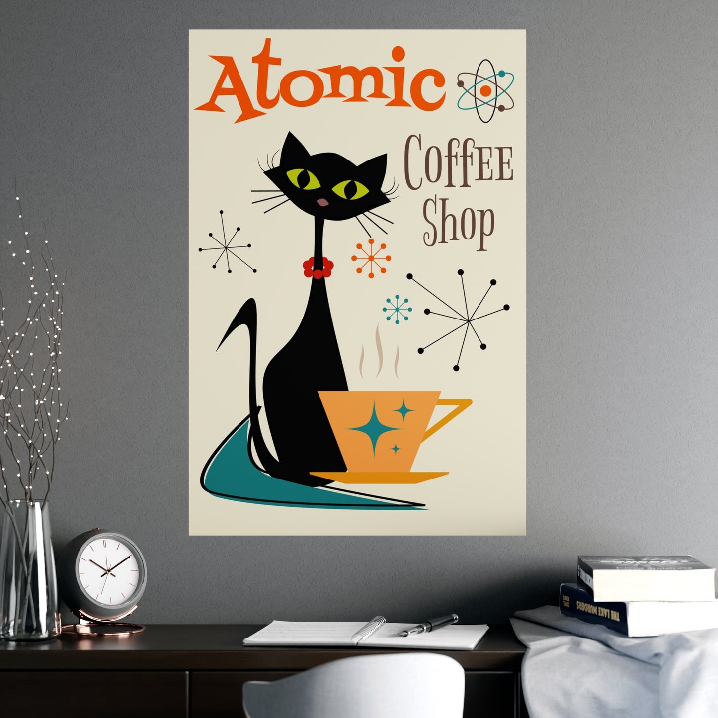 MCM Atomic Cat in Pearls Posters