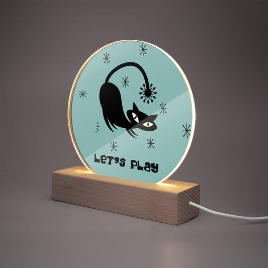 Mid Mod Atomic Cat Acrylic Plaque with Stand - Round Night Light