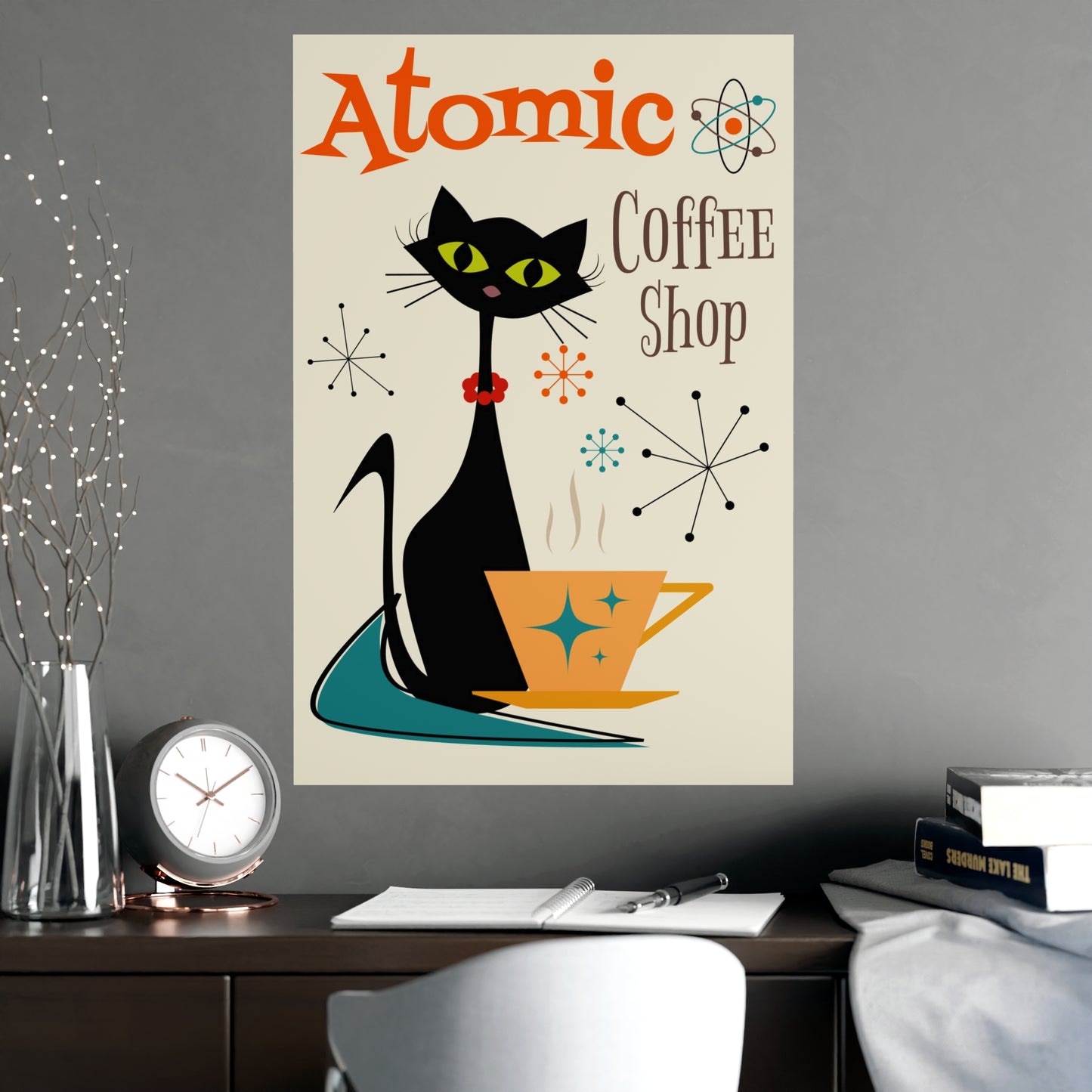 MCM Atomic Cat in Pearls Posters