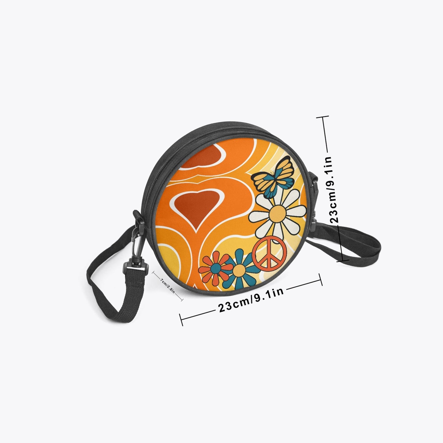 Hippie 70s Peace Sign Retro Round Satchel Bag