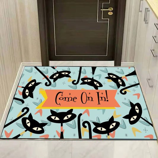 Atomic Cat Door Mat, MCM Welcome Mat, Come On In Door Mat, Welcome Rug