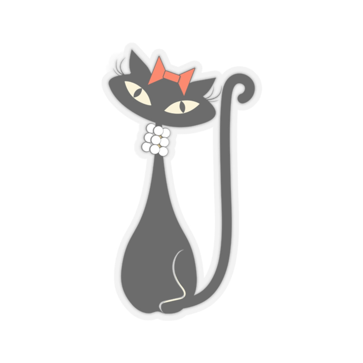 MCM Atomic Cat Sticker, Black Cat Sticker, Mid Century Modern Cat Sticker, Clear or White edge,Birthday Gift for Cat Person Vinyl Sticker