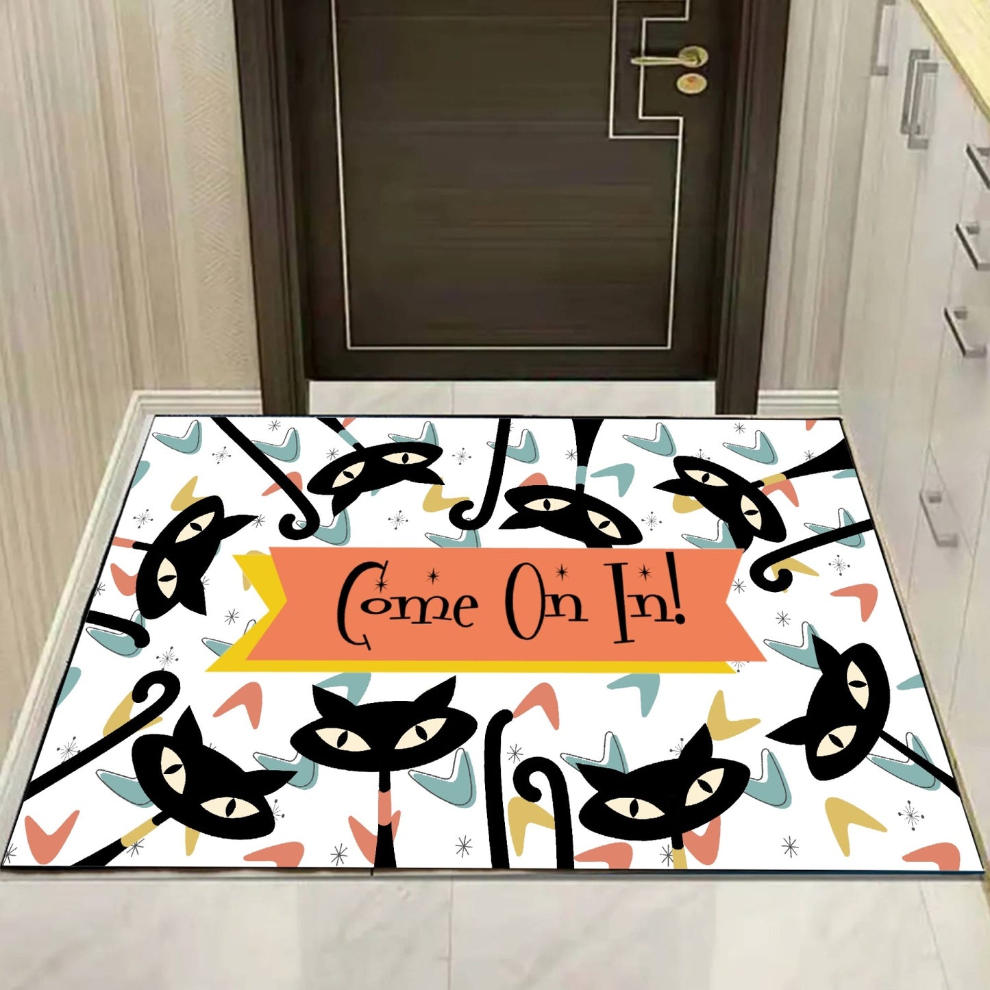 Atomic Cat Door Mat, MCM Welcome Mat, Come On In Door Mat, Welcome Rug