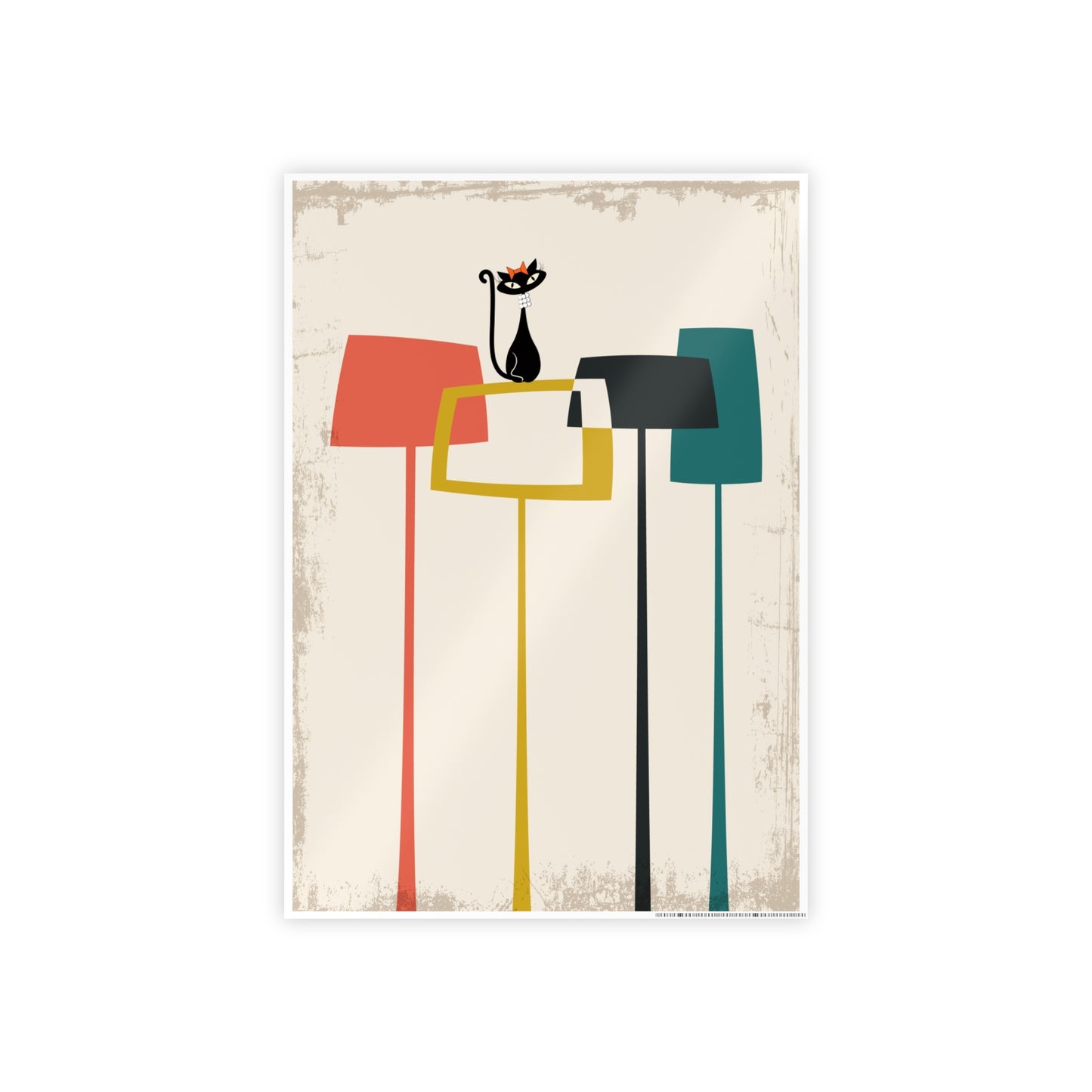 Mid Century Modern Atomic Cat in Pearls Poster