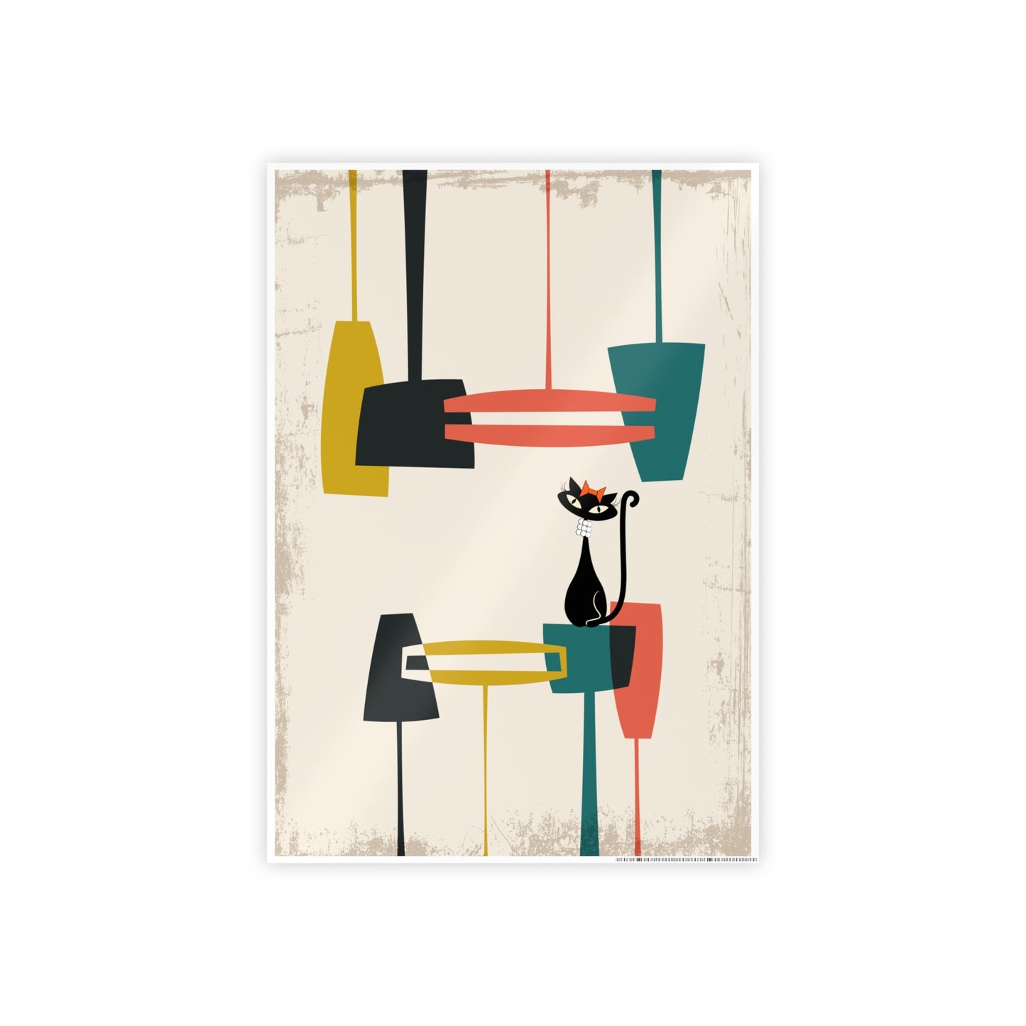 Mid Century Modern Atomic Cat in Pearls Poster