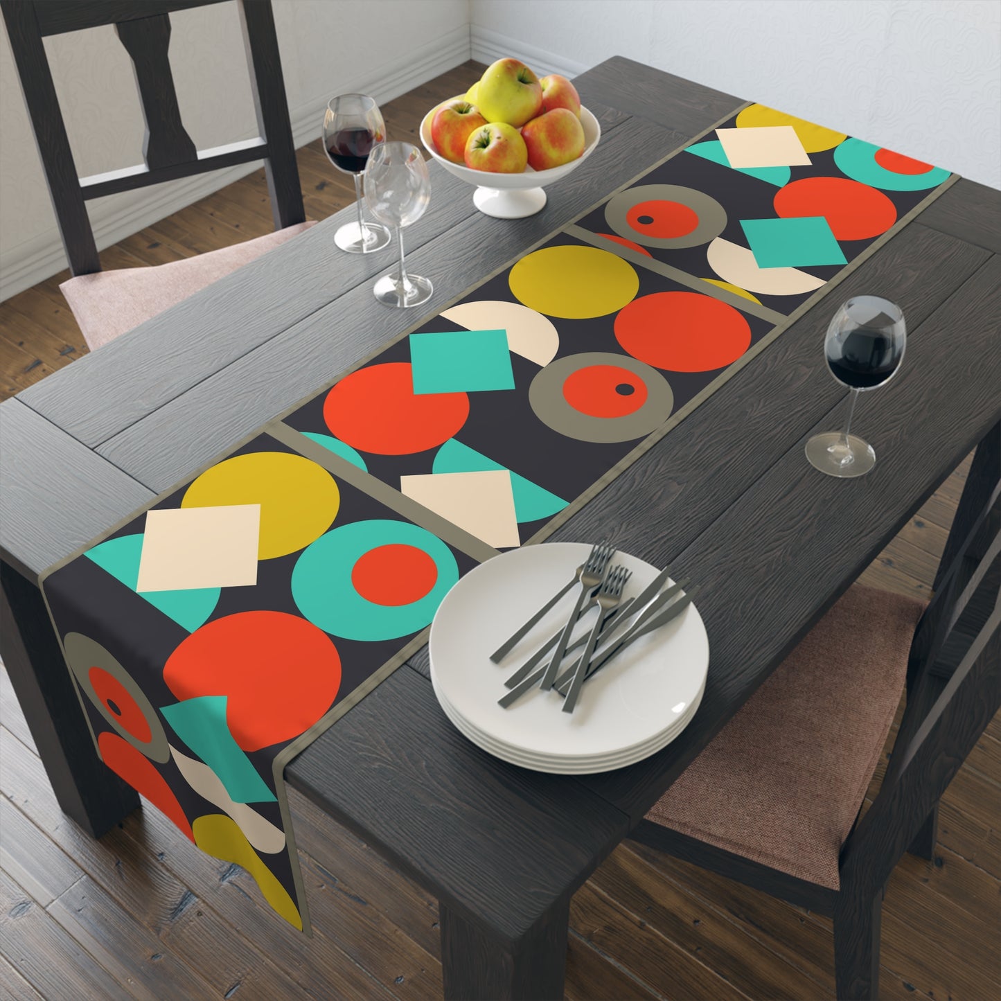 MCM Bauhaus Table Runner, Retro Circle Table Runner (Cotton, Poly)