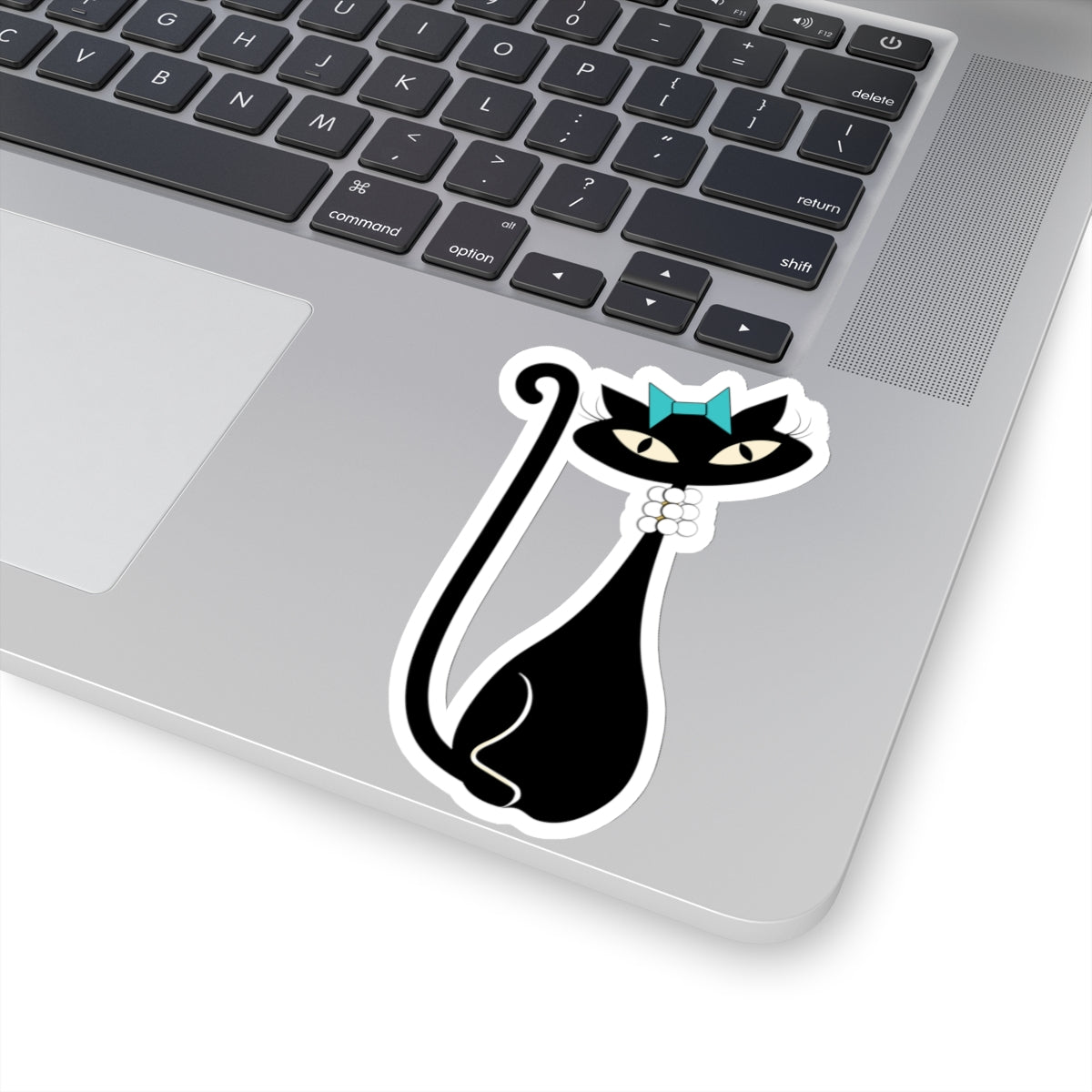 MCM Atomic Cat Sticker, Black Cat Sticker, Mid Century Modern Cat Sticker, Clear or White edge,Birthday Gift for Cat Person Vinyl, Small, Large