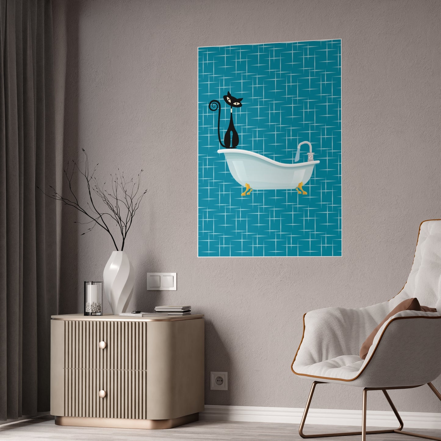 Atomic Cat on the Bathtub Poster