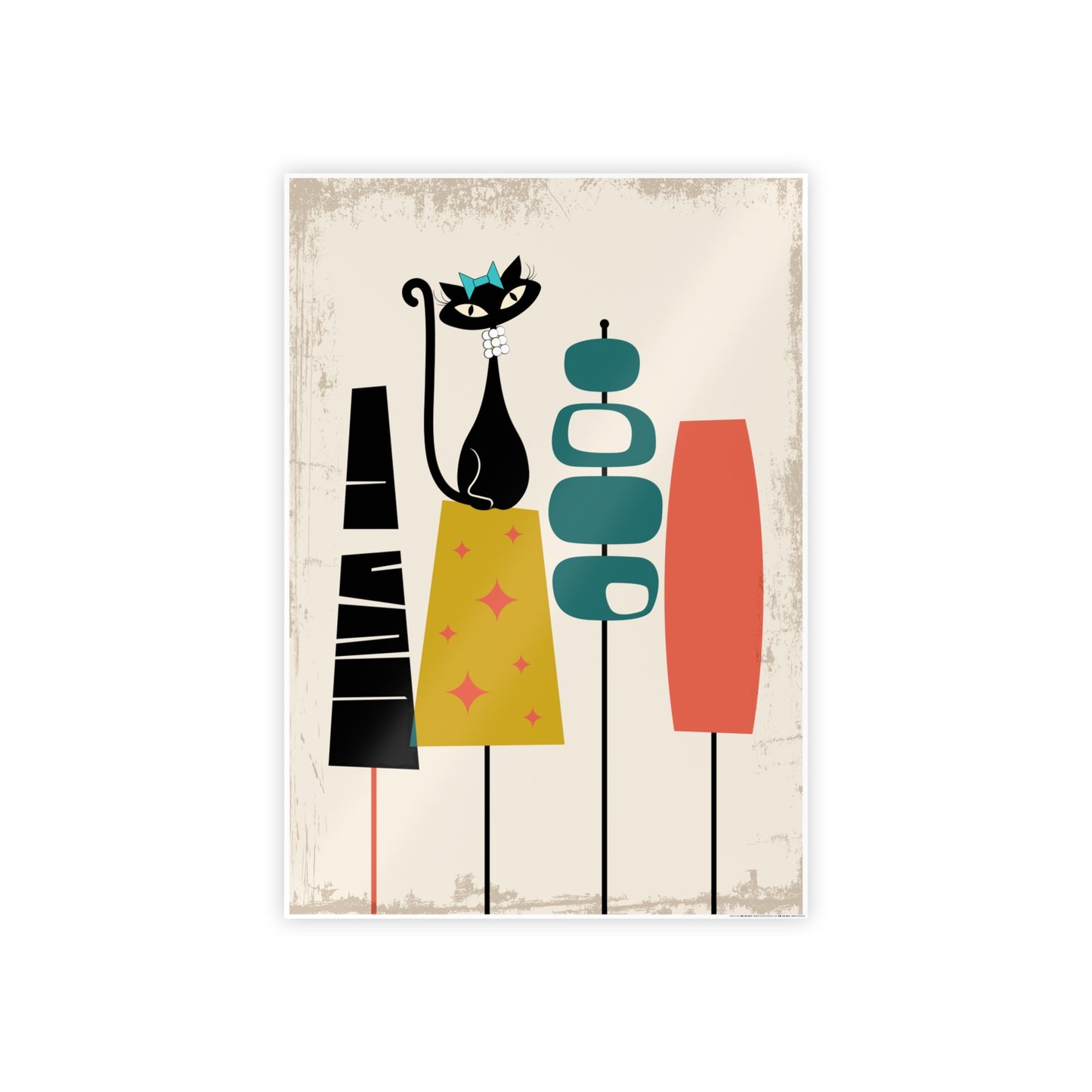 Mid Century Modern Atomic Cat In Pearls Poster