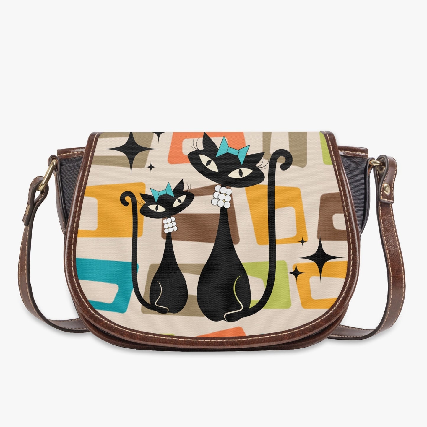 Atomic Cat in Pearls Crossbody Saddle Bag