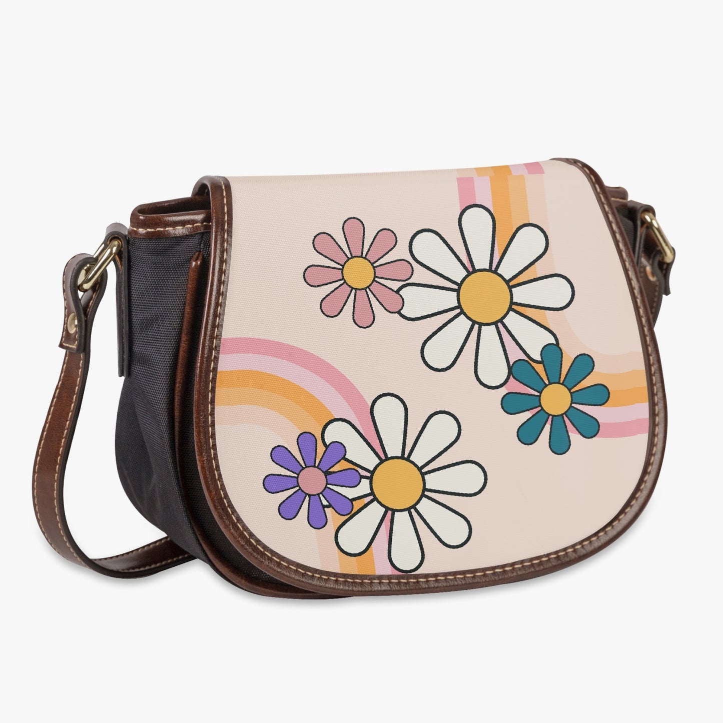 Retro Hippie Daisy Flap Saddle Bag