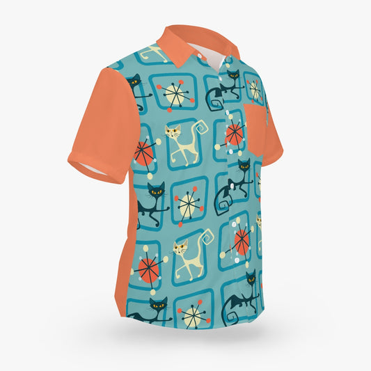 Atomic Cat Bowling Shirt in Coral