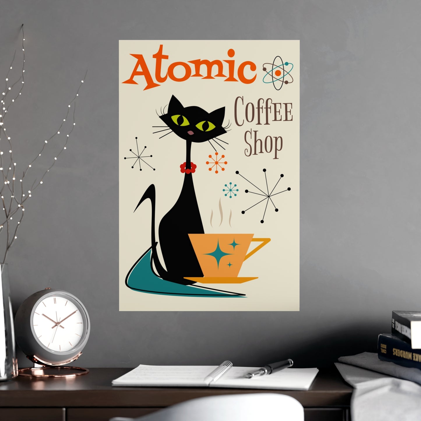 MCM Atomic Cat in Pearls Posters