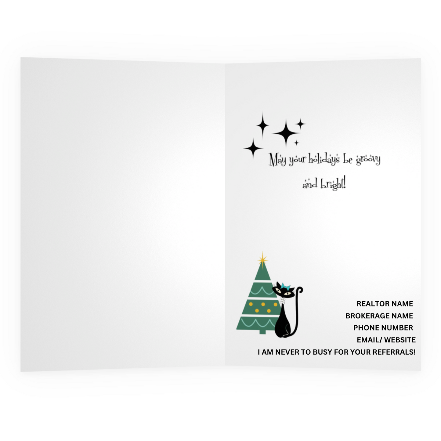 Atomic Cat In Pearls Christmas Cards- Holiday Cards for Business or Personal