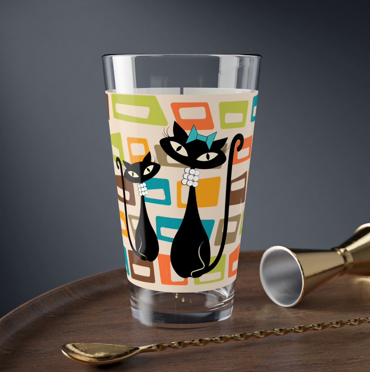 Atomic Cat in Pearls Pint Glasses 4 Pc Set , 16oz