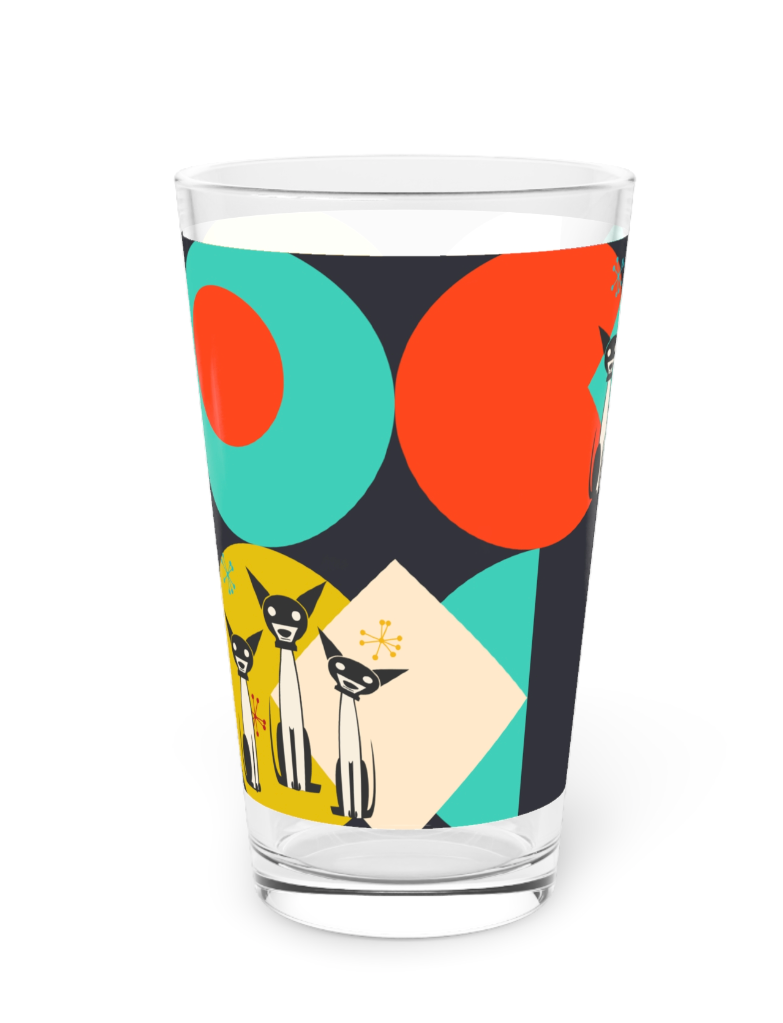 Atomic Dogs Pint Glass, 16oz, Retro Dog Cocktail Glass,MCM Beer Glass