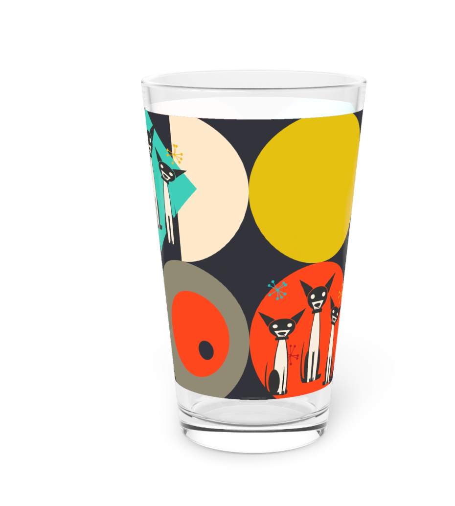 Atomic Dogs Pint Glass, 16oz, Retro Dog Cocktail Glass,MCM Beer Glass