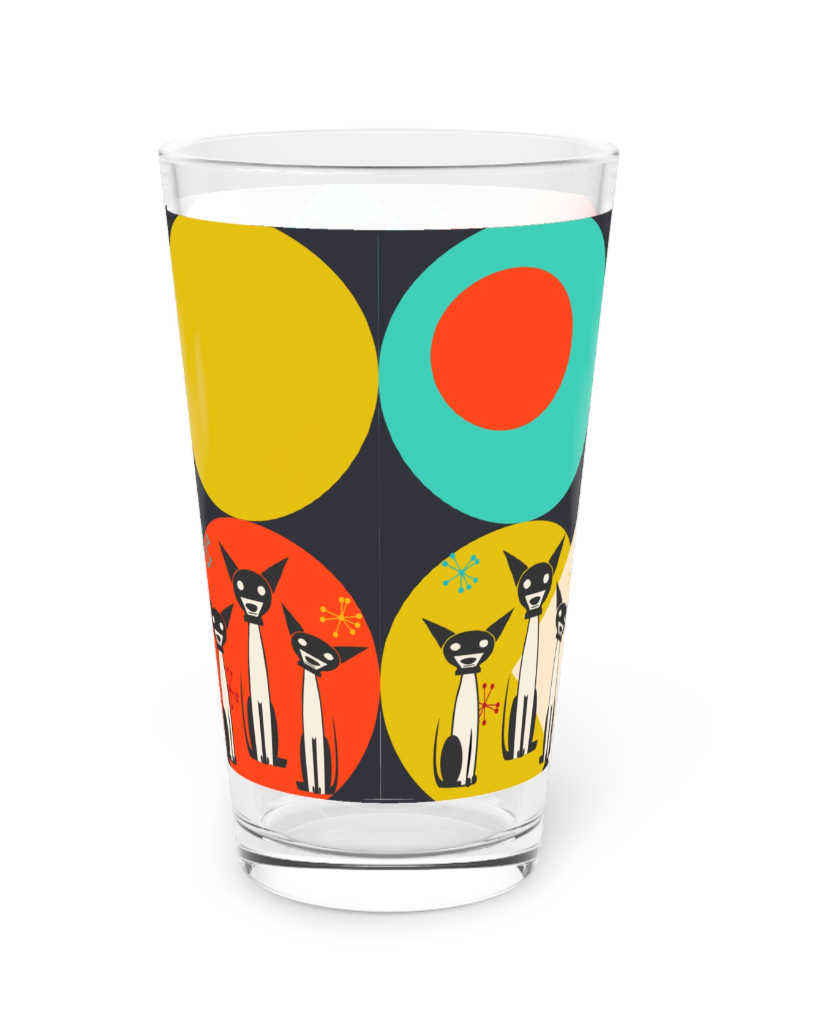 Atomic Dogs Pint Glass, 16oz, Retro Dog Cocktail Glass,MCM Beer Glass