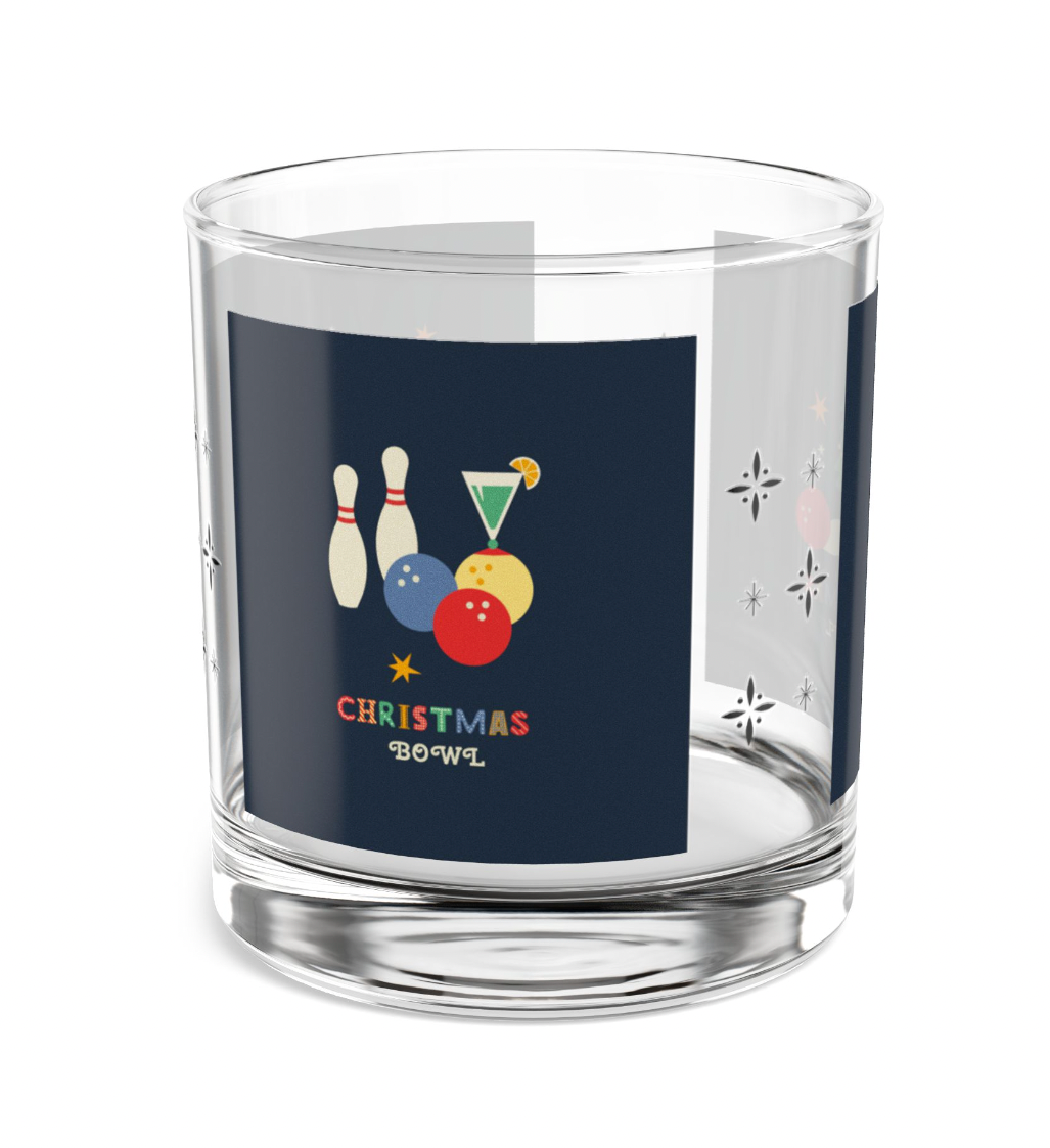 Holiday Bowlers Christmas Whisky Glass, Atomic Christmas MCM Rocks Glass, Set of 1/2/4 10oz Double Old Fashioned Glasses (Copy)