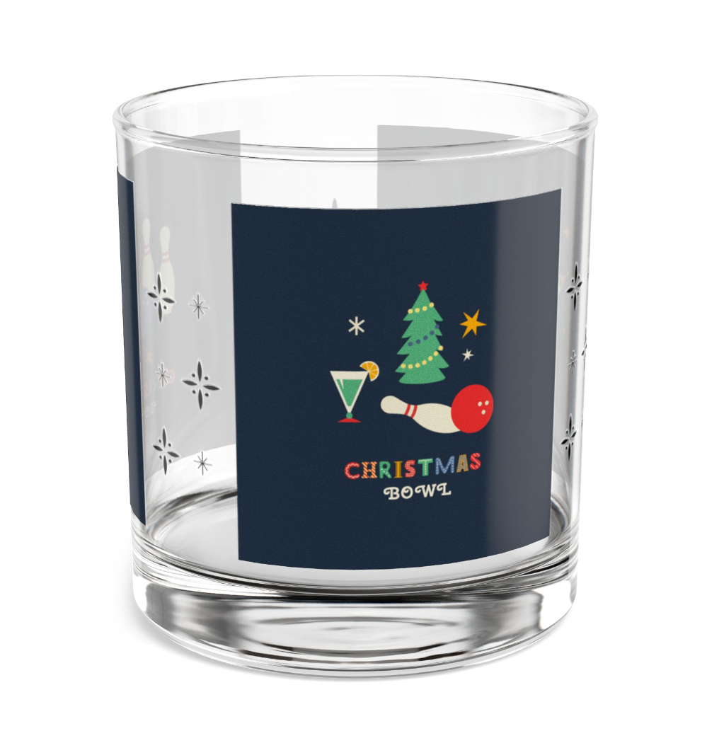 Holiday Bowlers Christmas Whisky Glass, Atomic Christmas MCM Rocks Glass, Set of 1/2/4 10oz Double Old Fashioned Glasses (Copy)