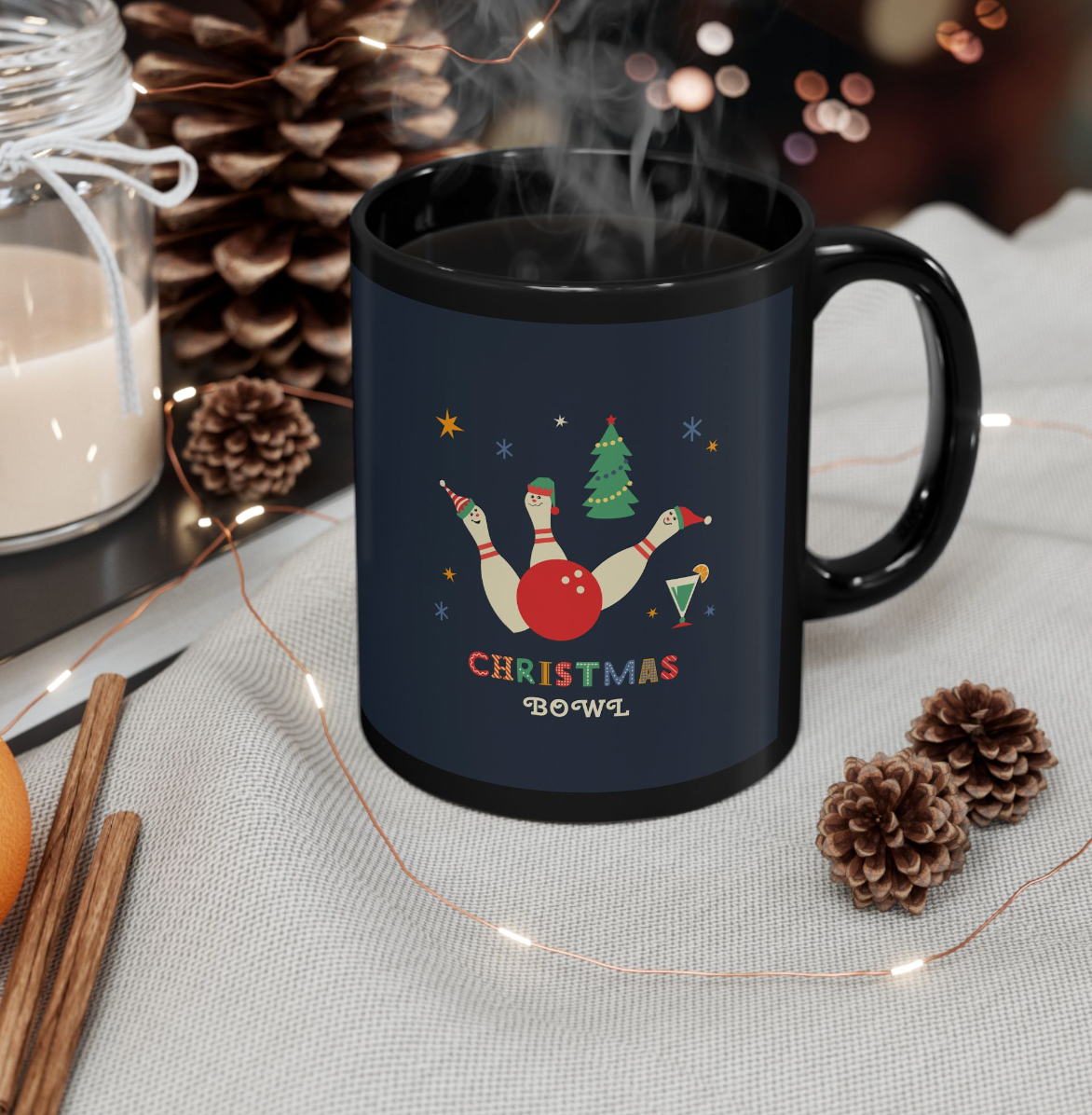 MCM Christmas Bowlers Mug, Bowling League Coffee Mugs- 11 oz Bowlers Coffee Cup