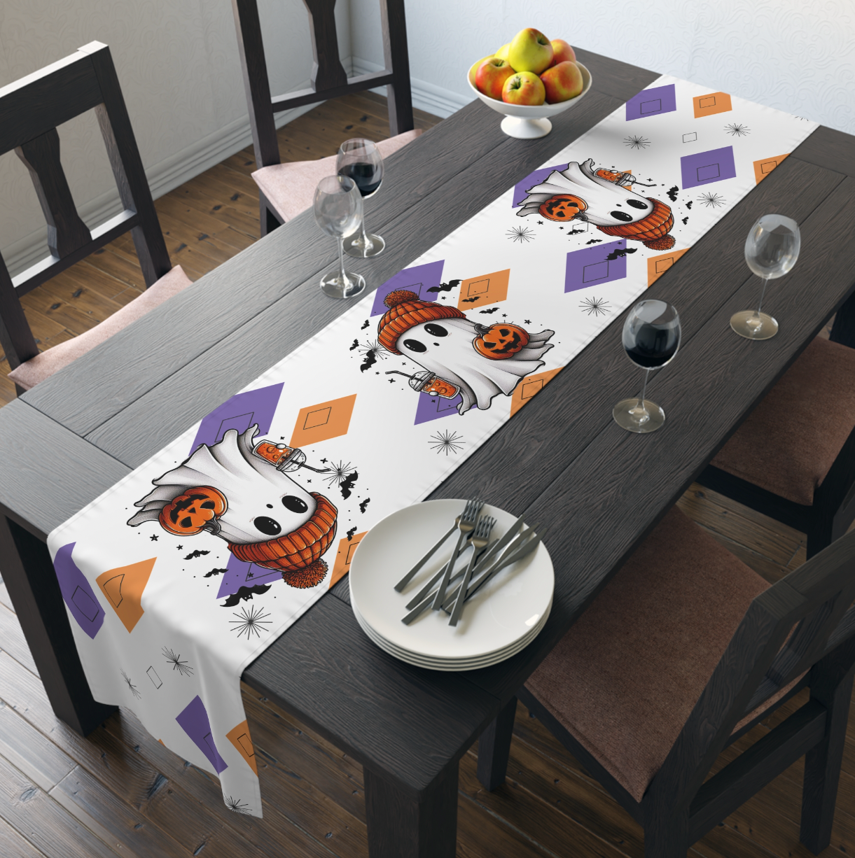 Halloween Ghost Table Runner, MCM Retro Table Runner, Retro Vibe  Mid Mod Table Runner (Cotton, Poly) (Copy) (Copy)