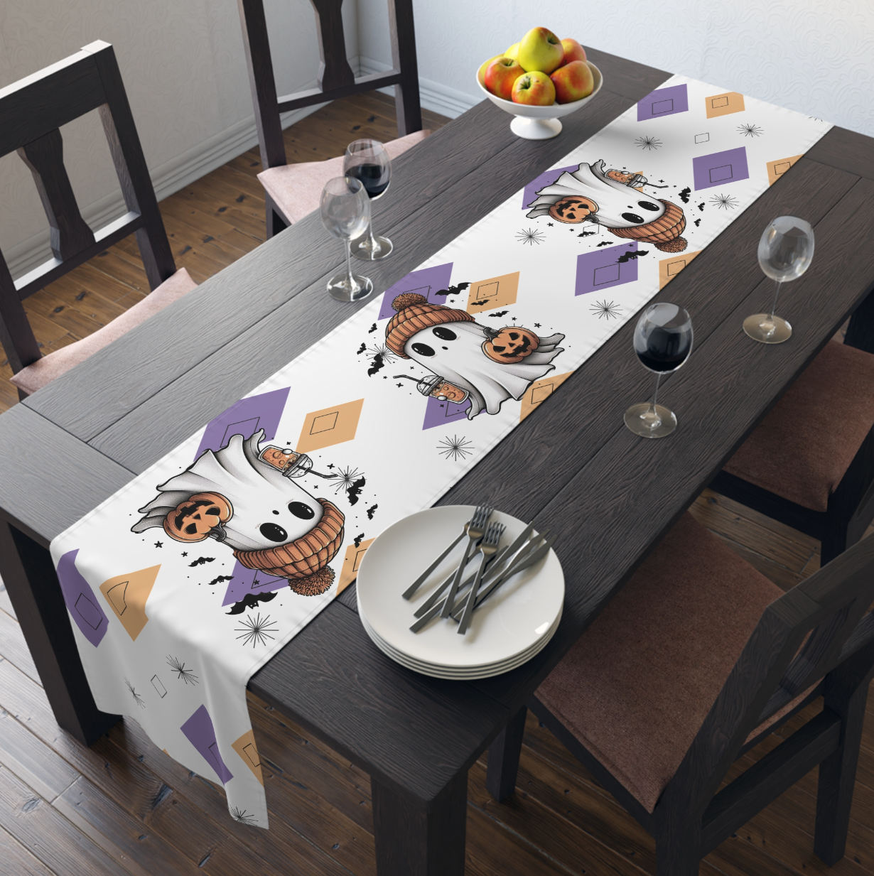 Halloween Ghost Table Runner, MCM Retro Table Runner, Retro Vibe  Mid Mod Table Runner (Cotton, Poly) (Copy) (Copy)