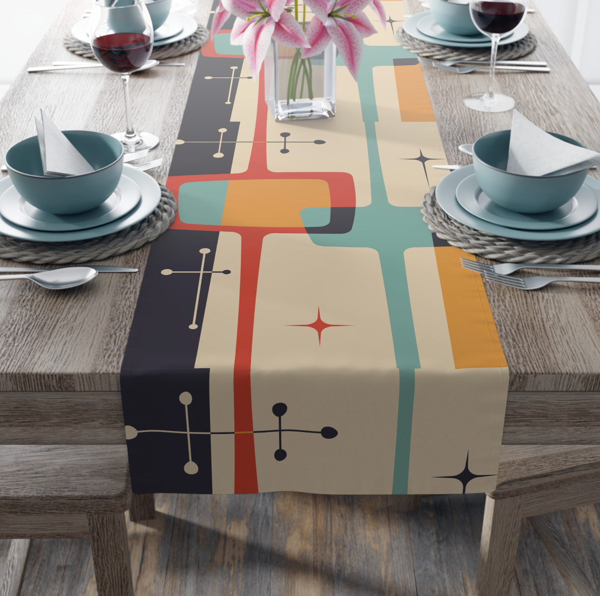 MCM Groovy Table Runner, Retro Vibe StripedTable Runner (Cotton, Poly)