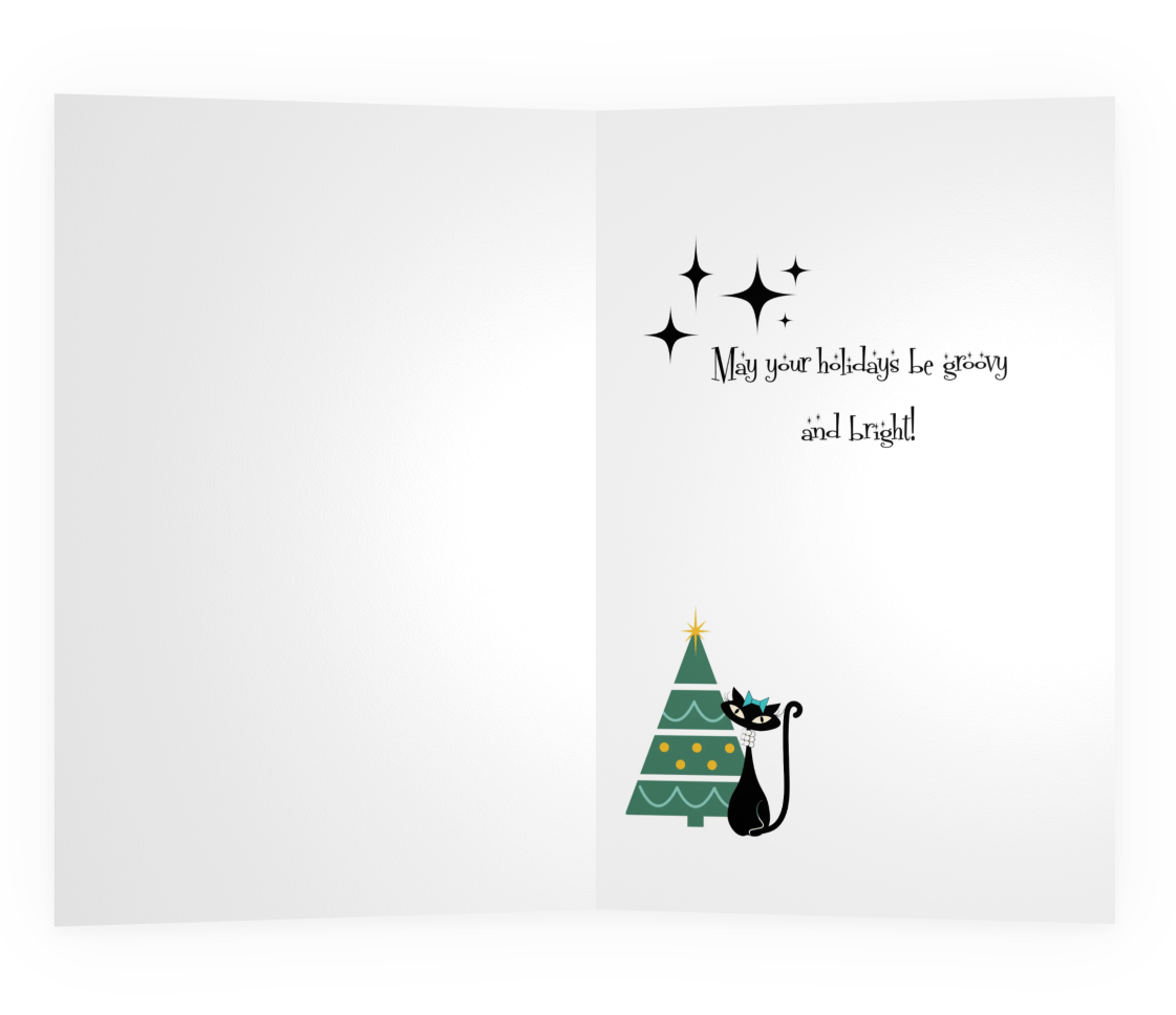 Atomic Cat In Pearls Christmas Cards- Holiday Cards for Business or Personal