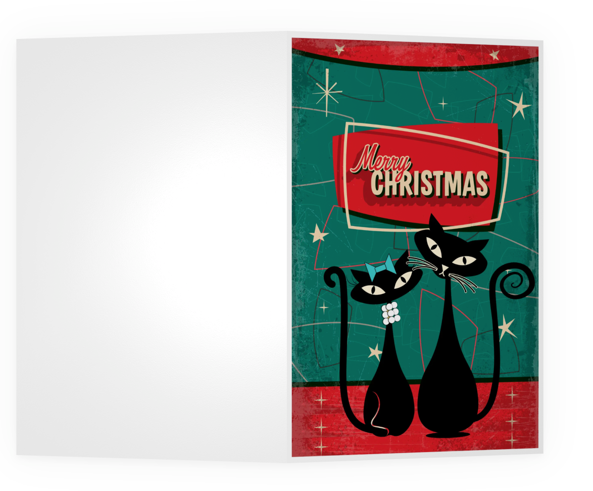 Atomic Cat In Pearls Christmas Cards- Holiday Cards for Business or Personal