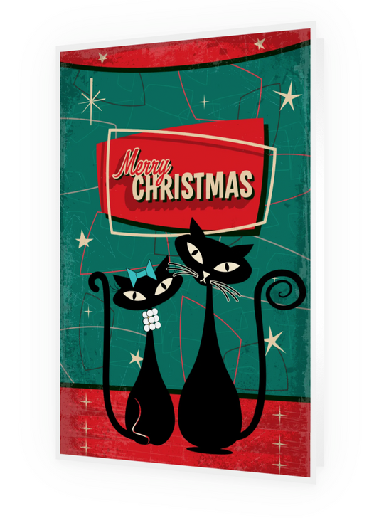 Atomic Cat In Pearls Christmas Cards- Holiday Cards for Business or Personal