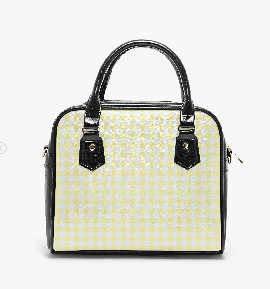 MCM Yellow Gingham Check Vegan Leather HandBag