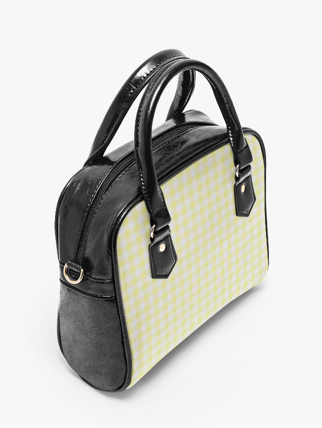 MCM Yellow Gingham Check Vegan Leather HandBag