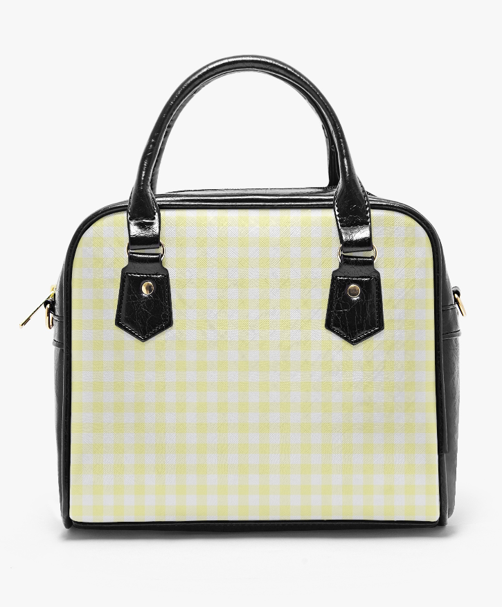 MCM Yellow Gingham Check Vegan Leather HandBag