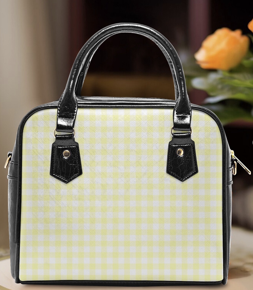 MCM Yellow Gingham Check Vegan Leather HandBag