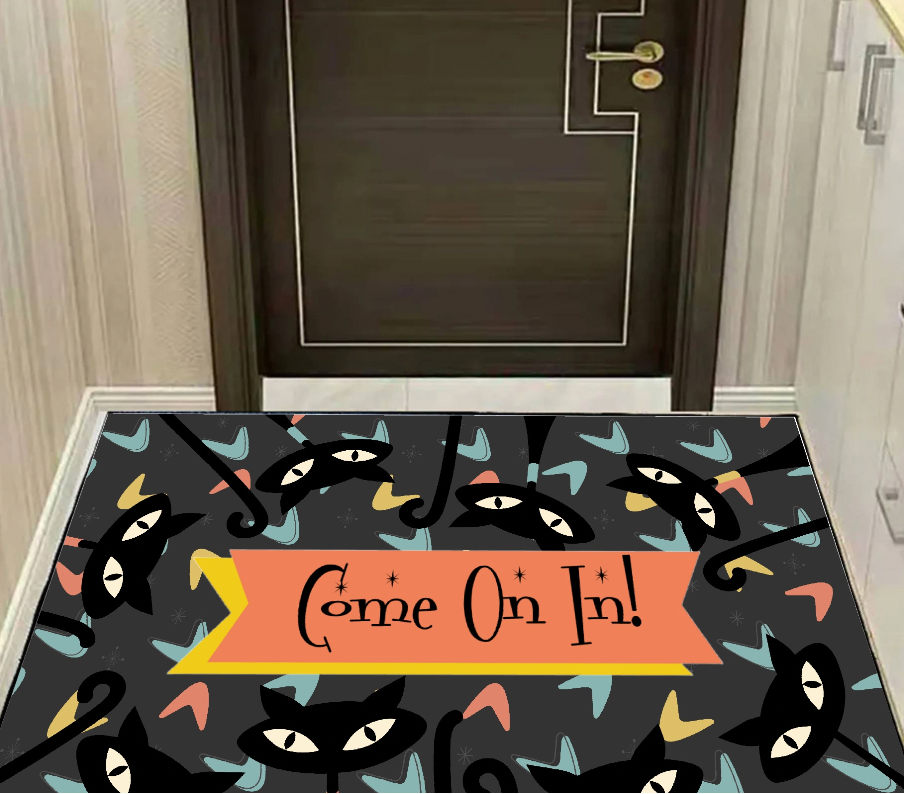 Atomic Cat Door Mat, MCM Welcome Mat, Come On In Door Mat, Welcome Rug