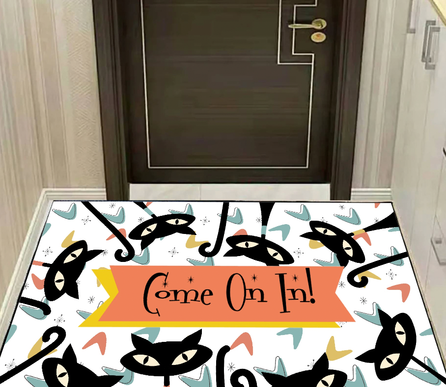 Atomic Cat Door Mat, MCM Welcome Mat, Come On In Door Mat, Welcome Rug