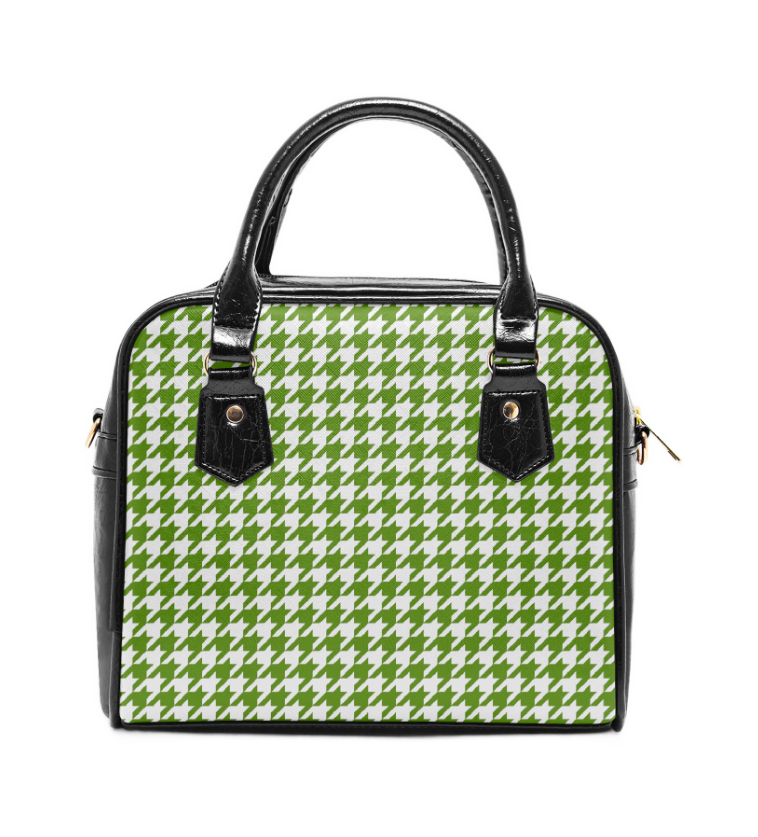 Green Houndstooth Handbag Bundle, Wallet, Coin Purse, Sunglass Case and Keyring - 1950s Houndstooth Pattern Gift Set