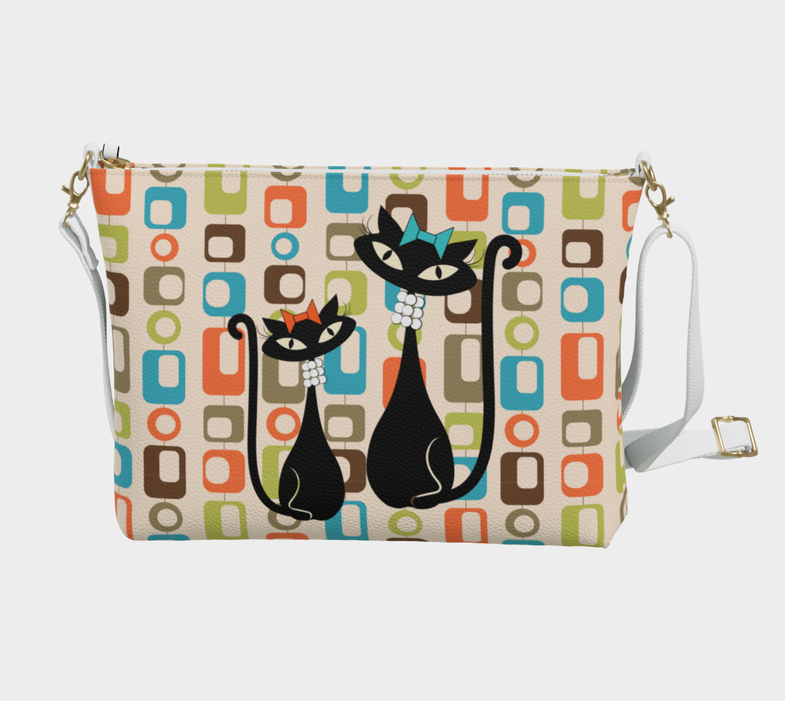 Atomic Cat in Pearls Vegan Leather Crossbody Purse